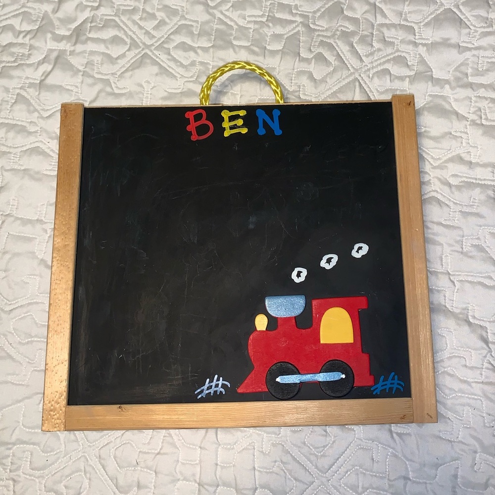 Craft box with the name Ben and a train